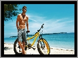 Pla�a, M�czyzna, S�o�ce, Okulary, Lato, Rower