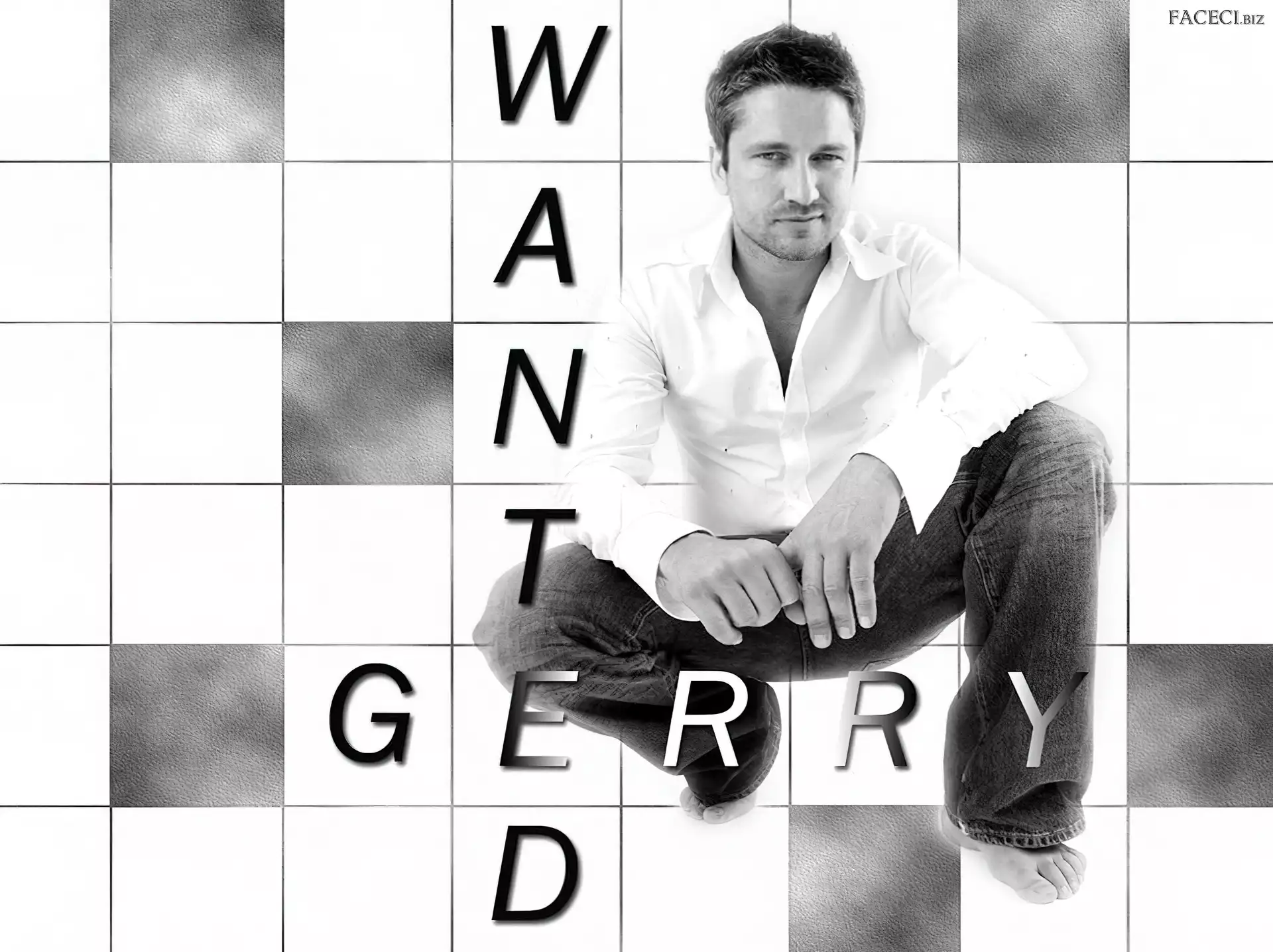 jeansy, Gerard Butler, biała koszula